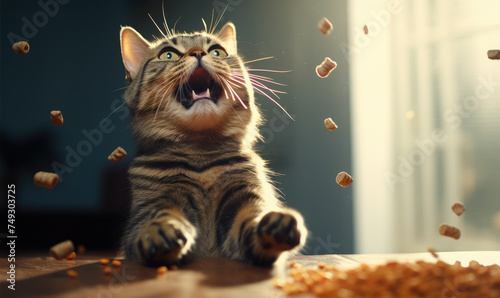 Crazy cat is enjoying meal