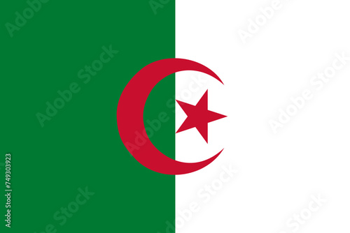 Close-up of green, white and red national flag of African country of Algeria with crescent moon and star. Illustration made February 5th, 2024, Zurich, Switzerland.