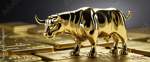 bull and bear financial infograhic stock market chart award in gold and black color with copyspace area photo