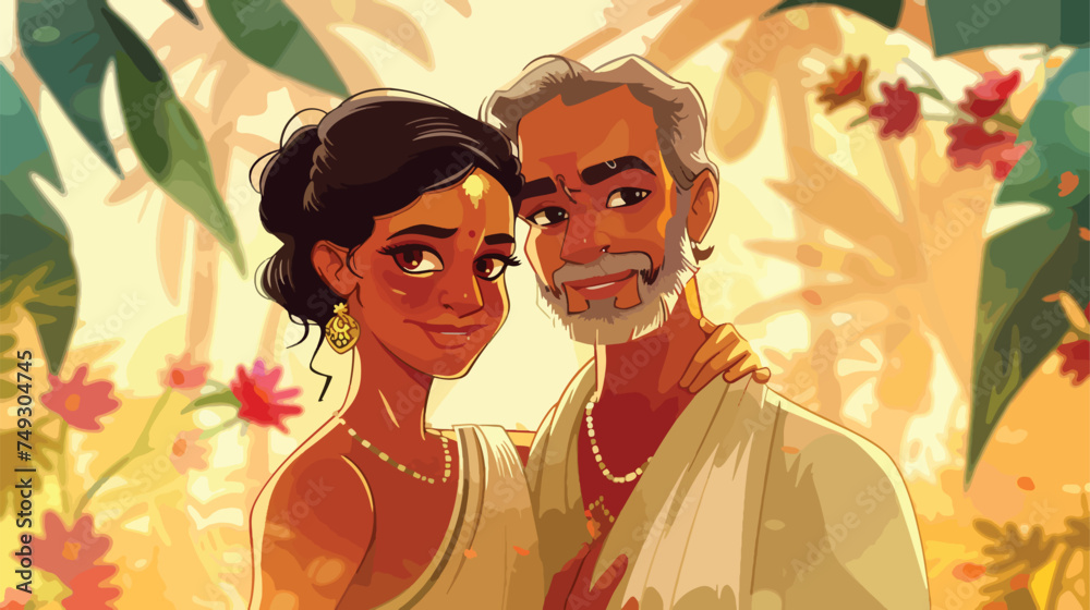 Romantic Couple  Indian Cartoon Man Father Vector illustration