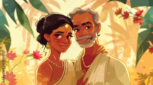 Romantic Couple Indian Cartoon Man Father Vector illustration