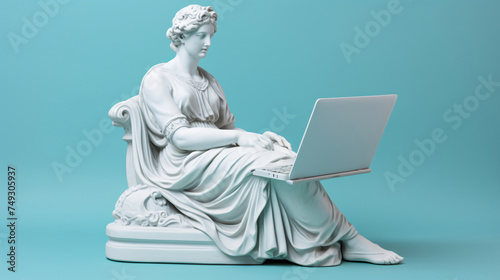 a statue of a woman using a laptop © moonpro