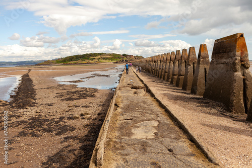 Fototapeta Naklejka Na Ścianę i Meble -  Cramond Island causeway at low tide, Edinburgh, Scotland