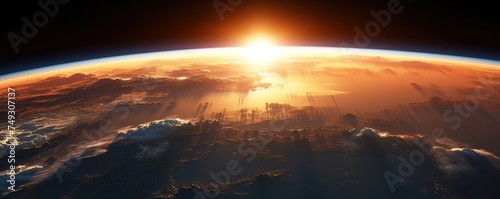 panoramic sunrise covered by the earth. seen from space. © BISMILAH