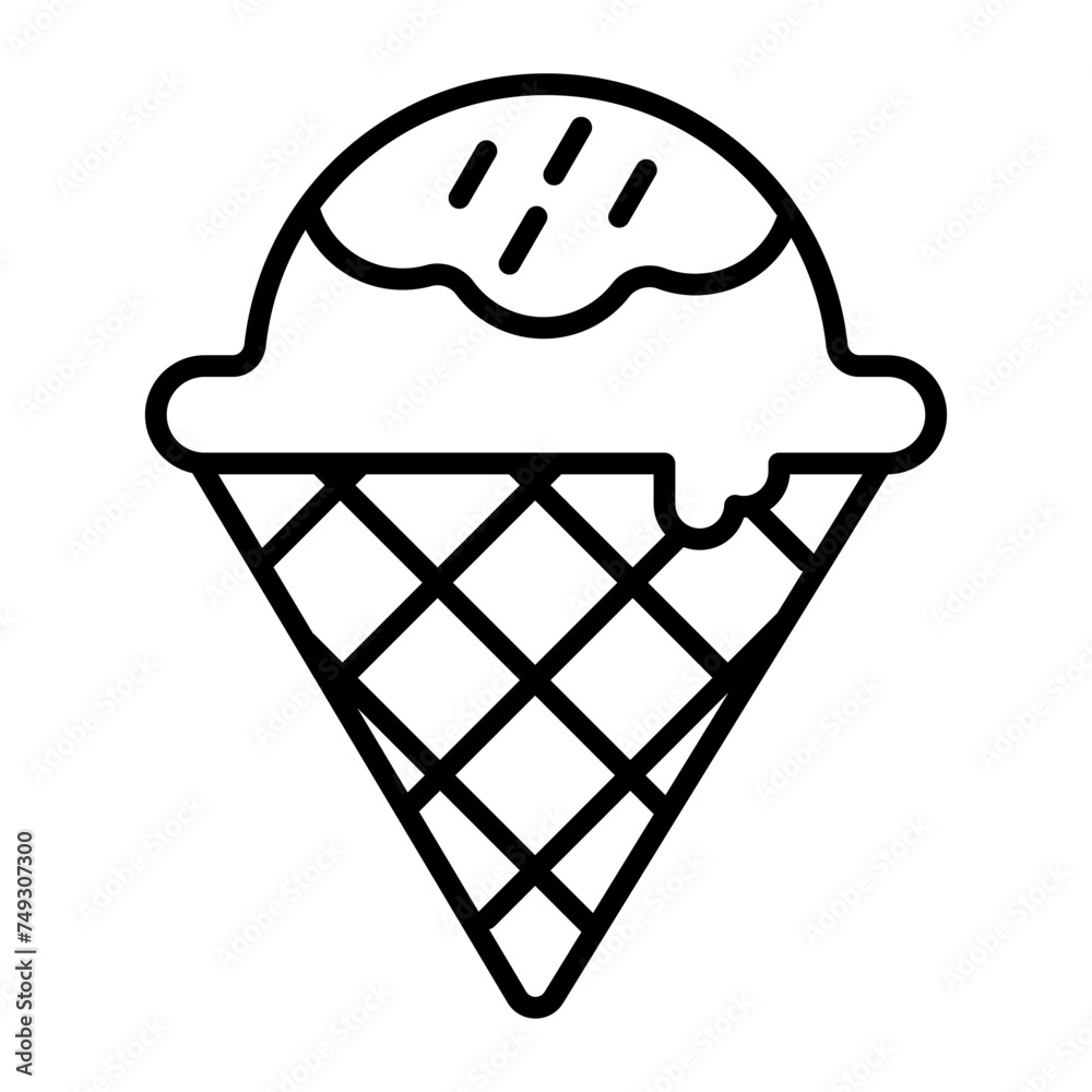 Fototapeta premium Ice Cream Cone Line Icon