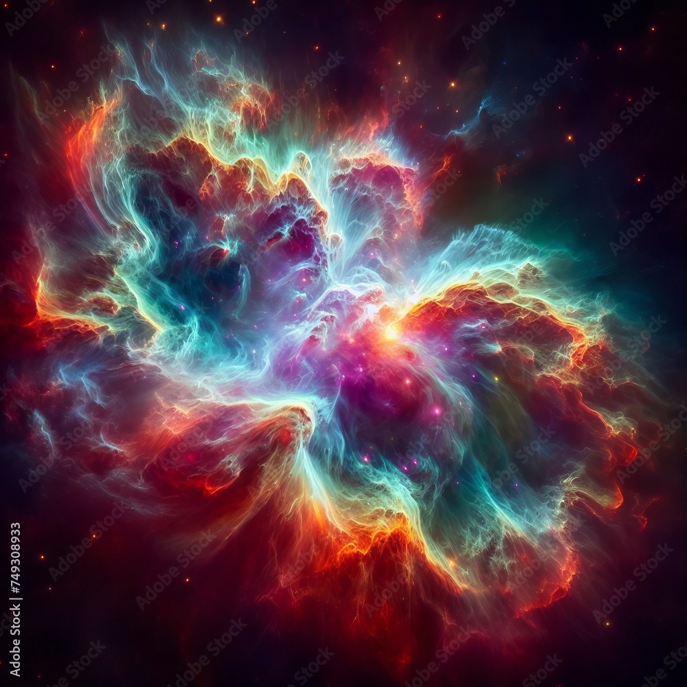 A cosmic nebula with vibrant colors and swirling gases. - obrazy, fototapety, plakaty 