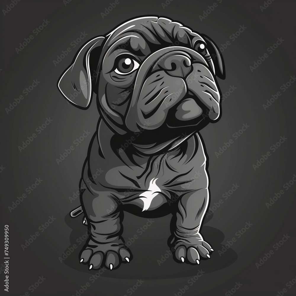 small bulldog puppy is standing with its face up. black and white vector illustration  Generative AI
