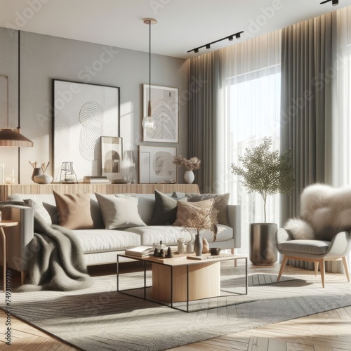 Modern Scandinavian Living Room Interior with Elegant Furniture and Decor.wall Art   Poster   Interior Design  