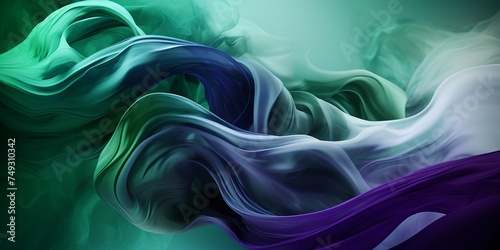Fototapeta Naklejka Na Ścianę i Meble -  Abstract background Streams of green and purple smoke flow gently in the water