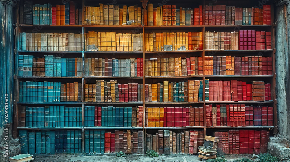 A Big Bookcase with Many Books in a House Interior A Big Bookcase with Many Books in a House Interior