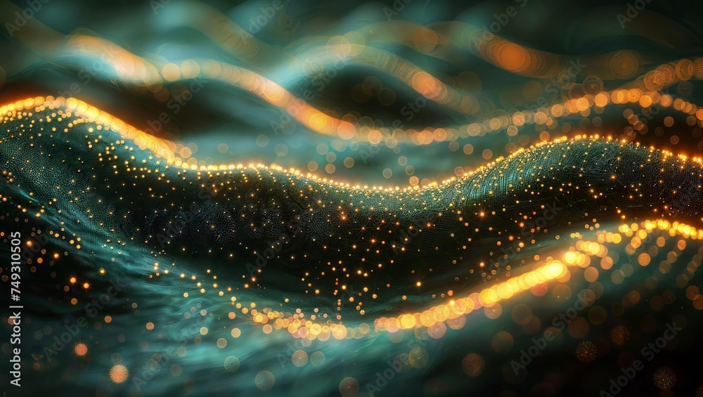 Light Particle Waves: Abstract light particles forming waves and swirls, rendered with X-Particles. Light Particle Waves: Abstract light particles forming waves and swirls, rendered with X-Particles.