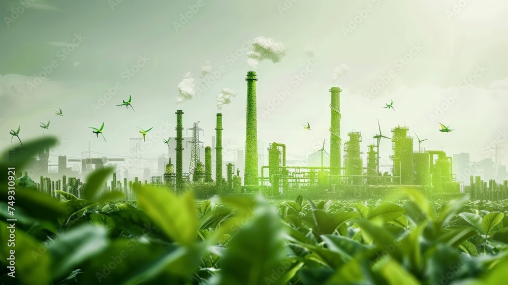 Green factory industry for good environment, ozone production concept.