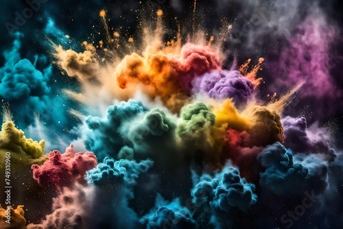 blasting of different color of powder on the black background