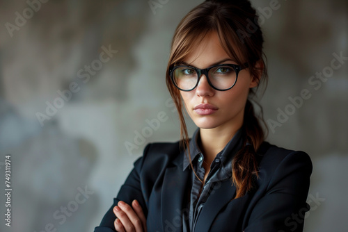 Femme d'affaires en train de travailler dans un environnement professionnel moderne. Elle est habillée de façon professionnelle et semble concentrée sur une tâche importante.