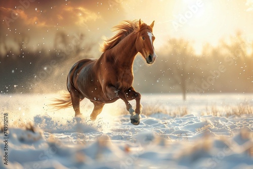 horse running in snow