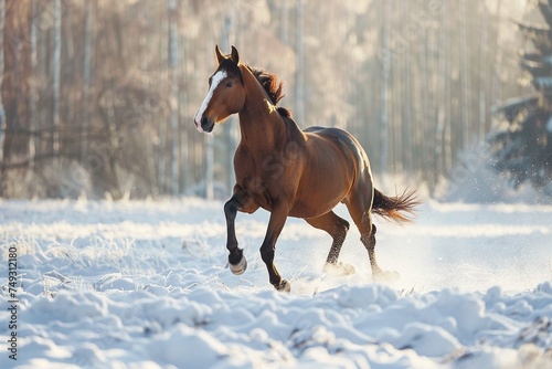 horse running in snow