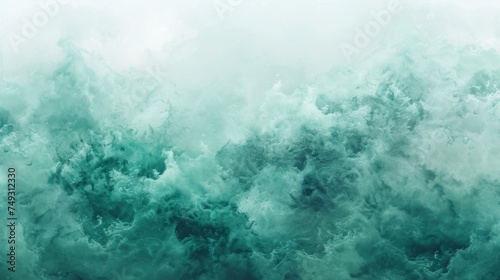 An abstract art background in light green and cyan colors. An abstract painting on canvas with a soft turquoise gradient. A fragment of abstract artwork with floral patterns on paper. Texture