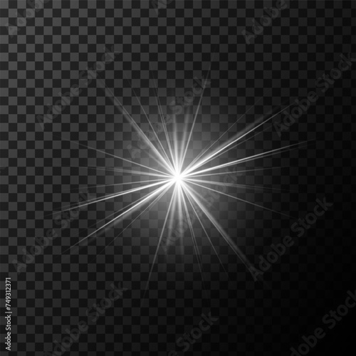 A realistic vector illustration of various light effects on a black background, including sparkling stars and flickering and flashing lights.Collection of different light effects on black background