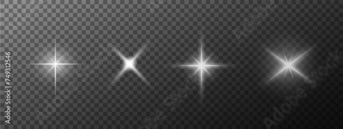 A realistic vector illustration of various light effects on a black background, including sparkling stars and flickering and flashing lights.Collection of different light effects on black background photo