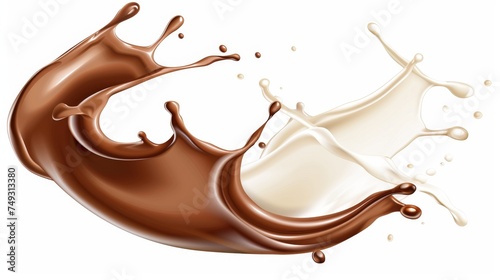 Splash of dark chocolate and white chocolate, with white background