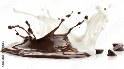 Splash of chocolate and white milk flow mixed 
