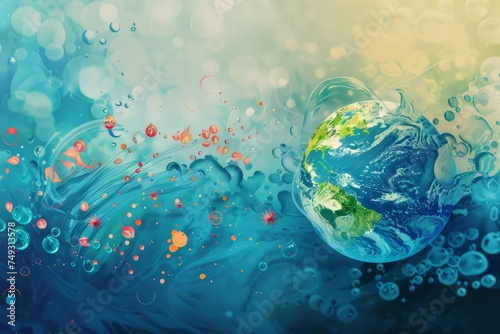 Earth planet with flowers and bokeh background. abstract background for World TB Day