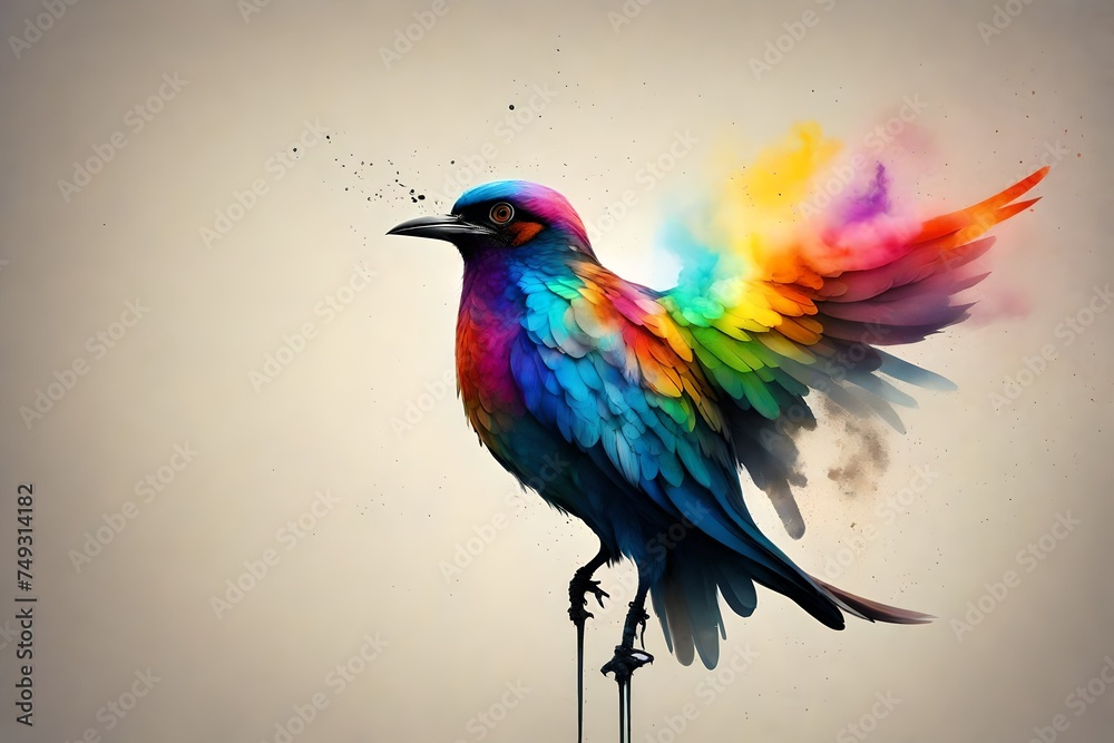 Fototapeta premium bird with wings made of smoke aerosols multicolor minimalism surrealism