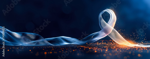 ALS Awareness Month concept with a white ribbon symbol on a blue gradient background promoting support and research for amyotrophic lateral sclerosis
