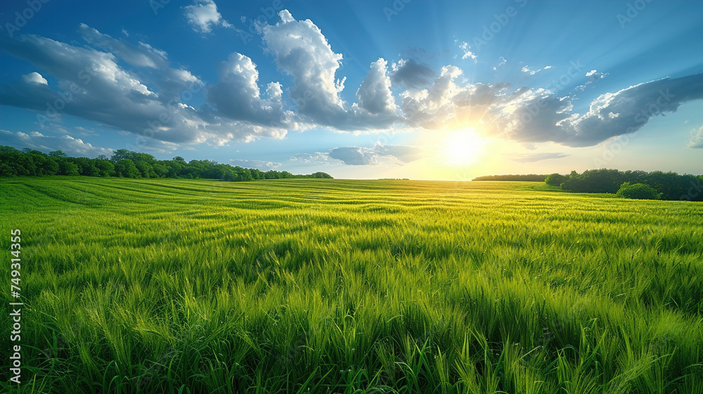 Fototapeta premium Scenic Green Field Natural Scenic Panorama Featuring a Green Field