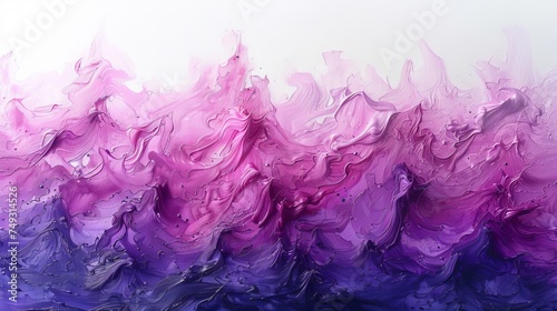 An abstract acrylic painting using rorschach inkblots on a white paper background in pink purple colors photo