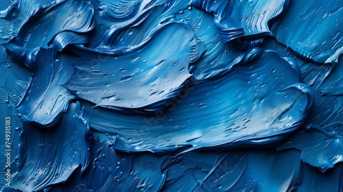 The seamless texture photo shows close-up brush strokes of blue water paint.