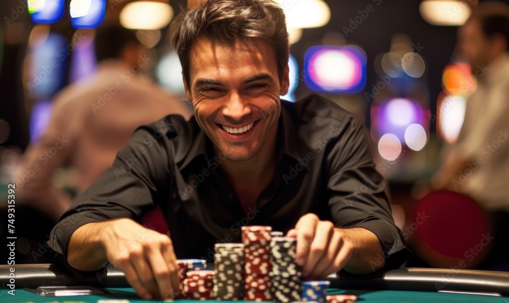 Very happy man winning money in casino. Very happy man winning money in casino.