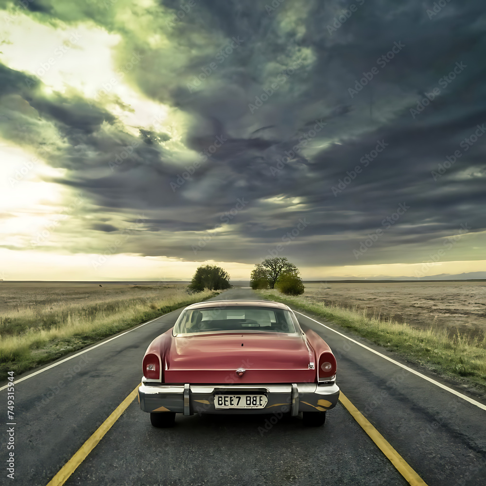 Car, Road, Beautiful Sky Car, Road, Beautiful Sky