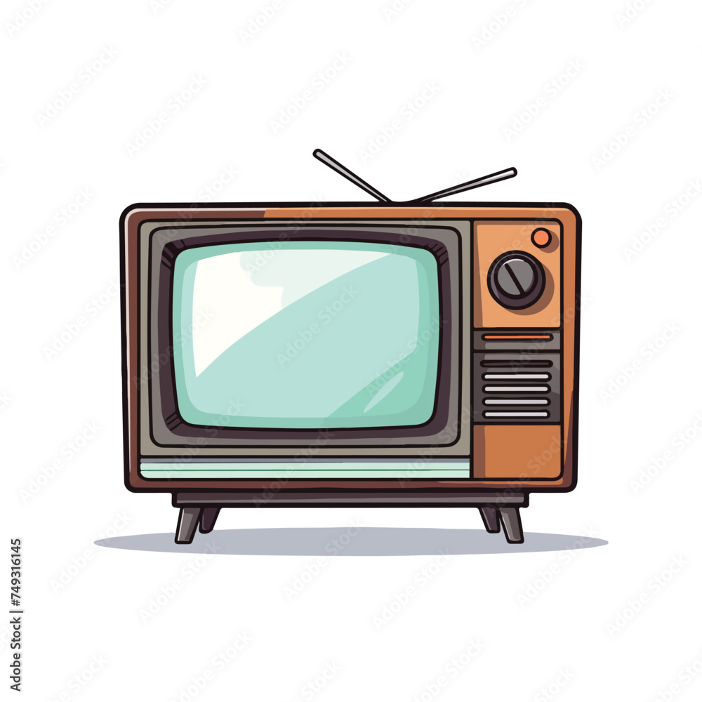 Old TV set isolated on white background cartoon vect