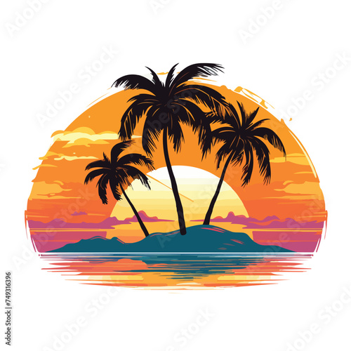 Palm trees sunset vector illustration silhouette on © zoni