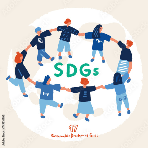 SDGsをイメージする手を繋ぐシンプルな人々のイラスト

