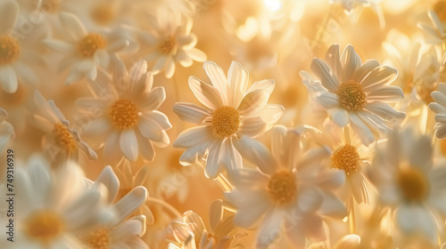 Golden Hour Glow on Blooming Chamomile Field