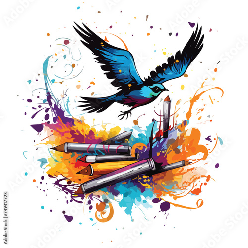 Print art concept colorful design tattoo black feath