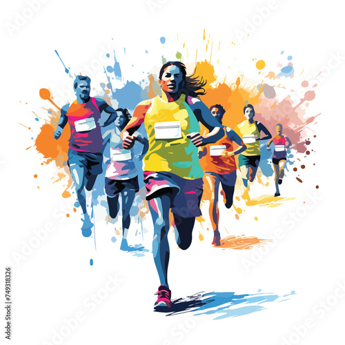 Running marathon people man run colorful poster. Vec