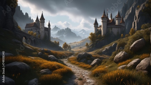 medieval fantasy landscape with dark atmosphere photo