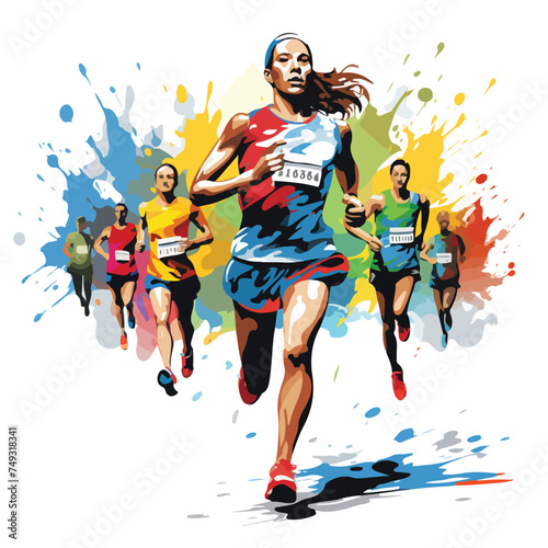 Fototapeta Naklejka Na Ścianę i Meble -  Running marathon people man run colorful poster. Vec