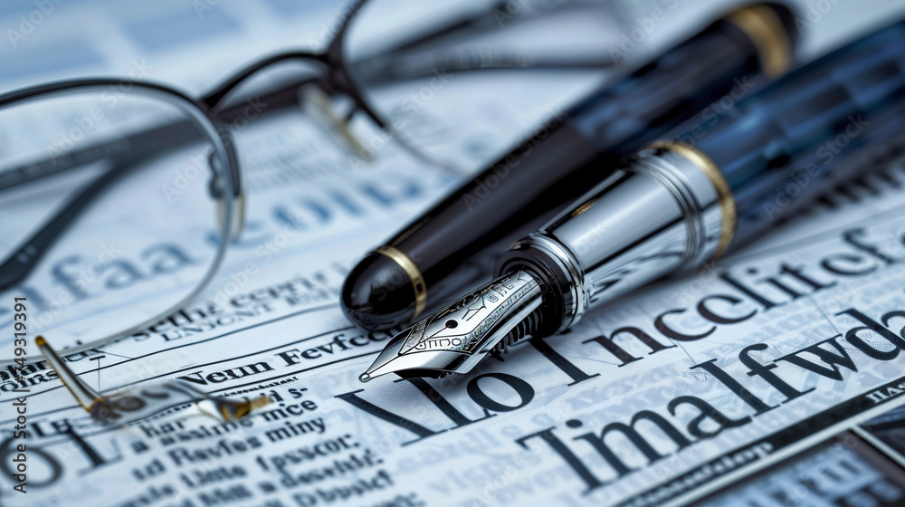 Fountain Pen and Glasses on Financial Newspaper Fountain Pen and Glasses on Financial Newspaper