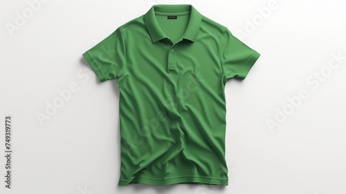 High-definition image of a blank green polo T-shirt from the front, with a slight shadow to suggest depth, on a pure white backdrop