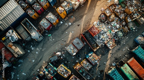 Waste transformation nexus where recyclables are sorted and prepared for their journey toward a sustainable future. Discarded materials find their way into the recycling process