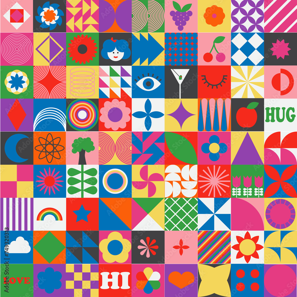 Bright Geometric Seamless Pattern Modern Bauhaus Style Abstract Square Elements Creative decoration clip art bundle Primary Color Bright Geometric Seamless Pattern Modern Bauhaus Style Abstract Square Elements Creative decoration clip art bundle Primary Color