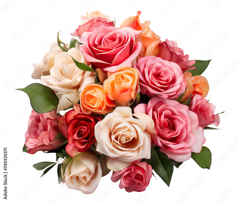 Beautiful bouquet of pink roses with lush green leaves, cut out Beautiful bouquet of pink roses with lush green leaves, cut out