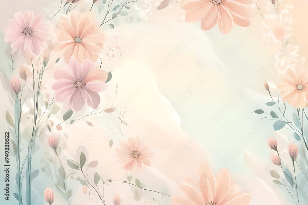 A soft pastel colored floral background with copyspace