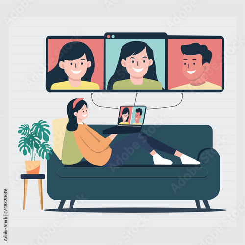 People uniting virtually, collaborating through teleconference and video calls, embracing remote work on laptops. Embracing the new normal of online connectivity and flexibility.




