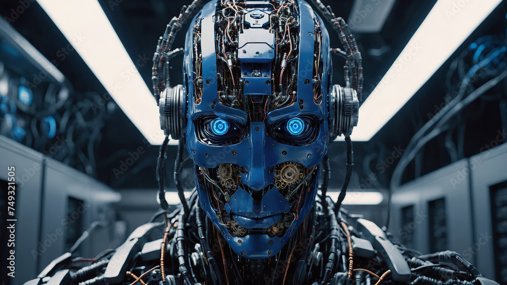 artificial intelligence scenery concept of a human android robot made ...