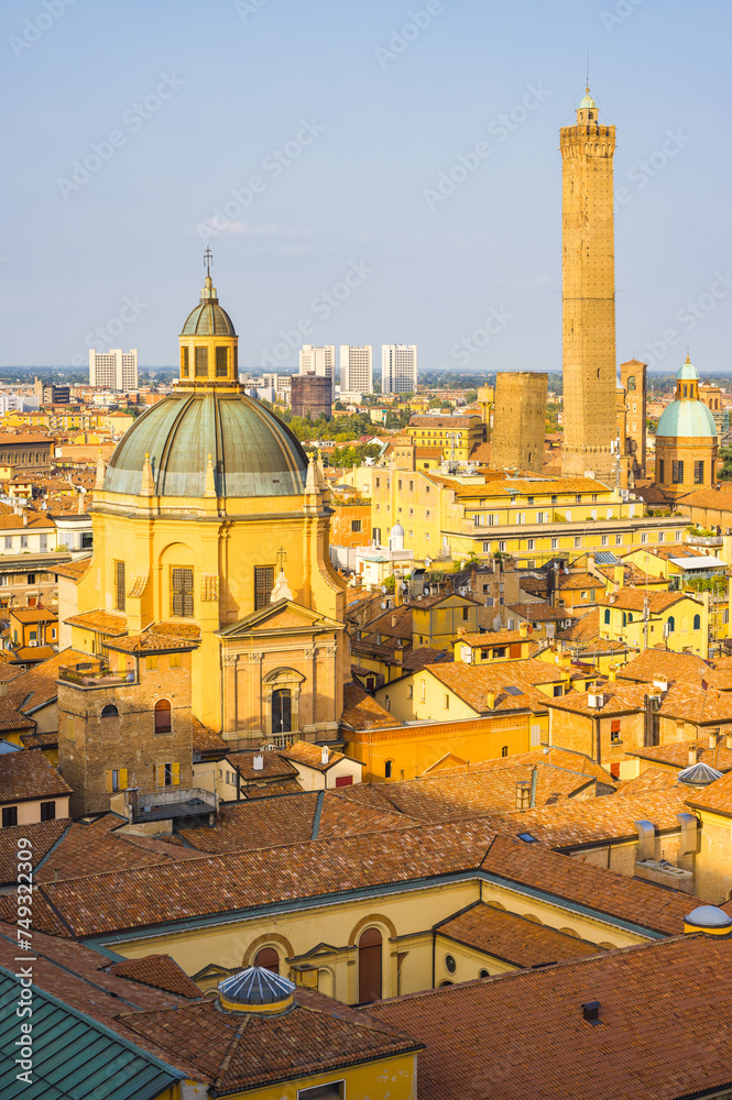 panoramic view of rooftops and buildings in Bologna, Italy